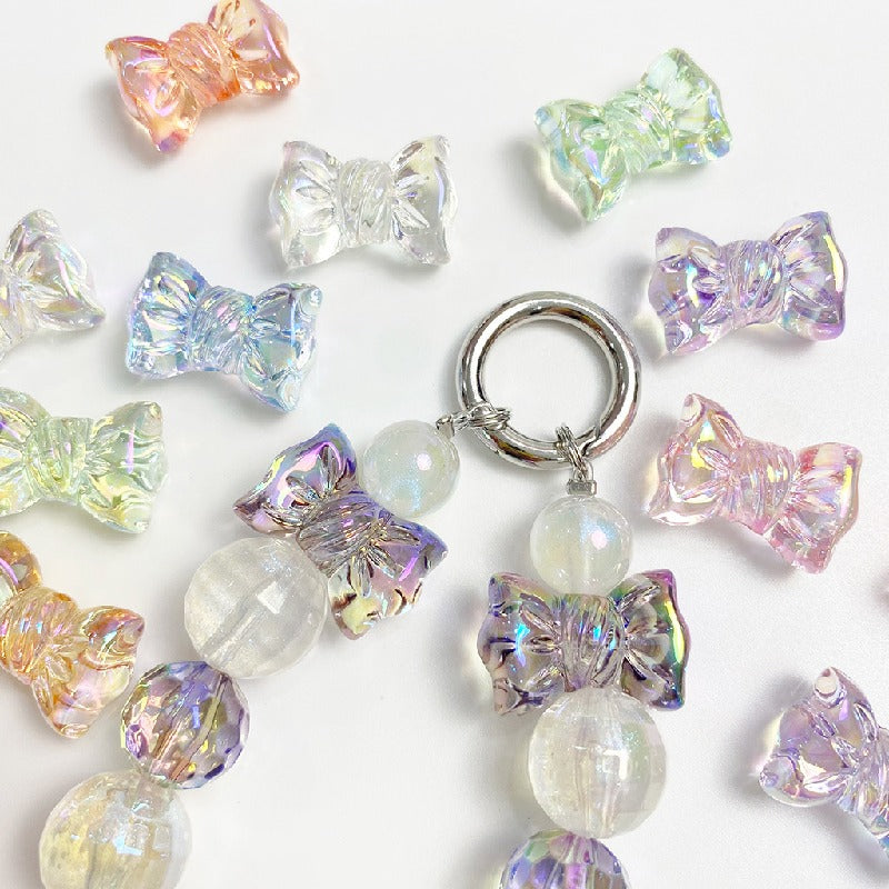 Transparent Bow Knot Acrylic Beads 14x26mm Iridescent 50pcs 5