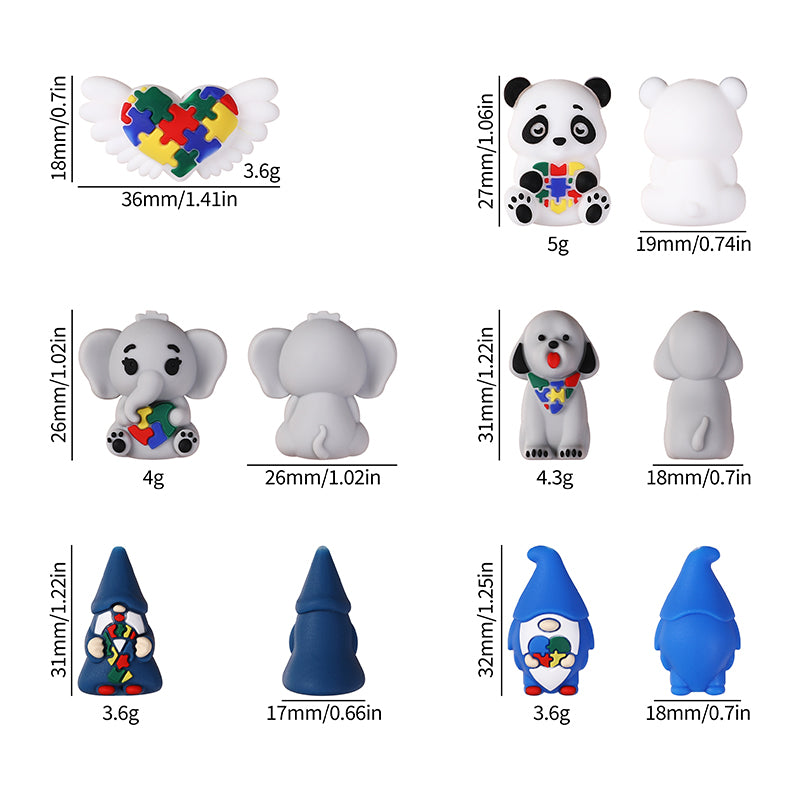 Silicone 3D Focal Beads Autism Pet Love Puzzle Pattern Puppies Panda 11