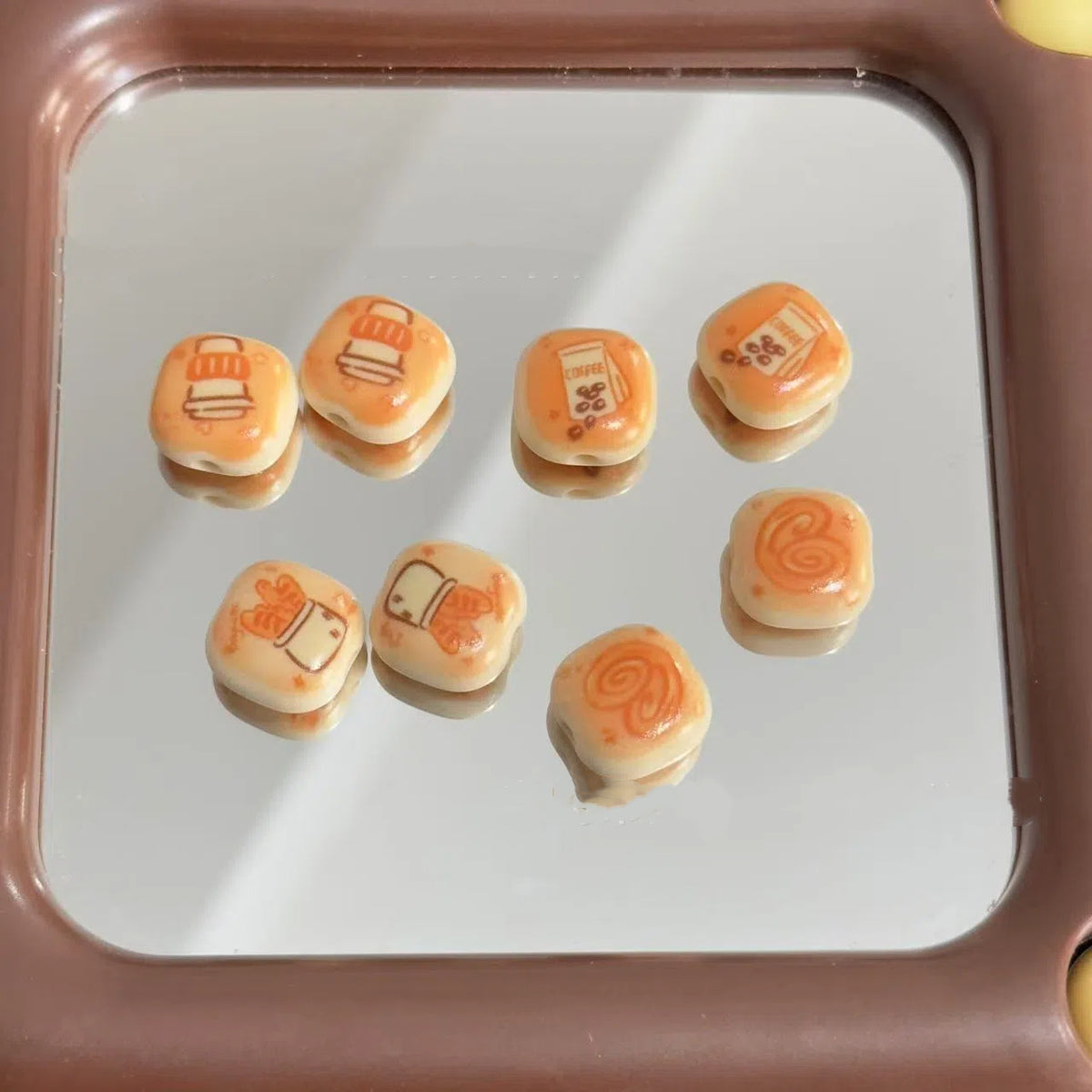 Baking Square Acrylic Beads 13mm Coffee and Pastry Motifs 20pcs