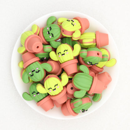 3D Cute Smiling Cactus Silicone Focal Beads 20pcs 2