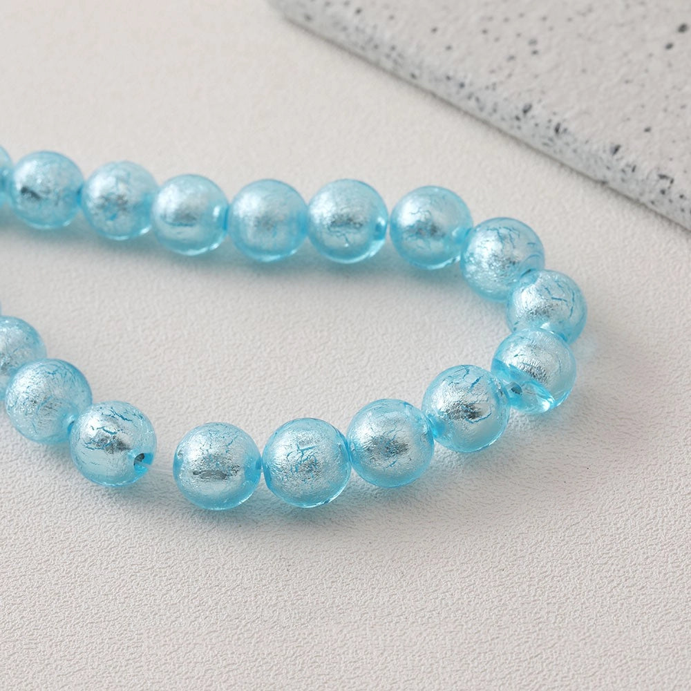 Lampwork Glass Beads Round Wrinkle Silver Foil Filled 8mm 12mm 5pcs 13