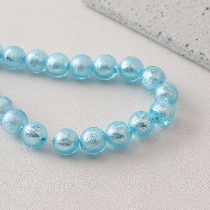Lampwork Glass Beads Round Wrinkle Silver Foil Filled 8mm 12mm 5pcs 13
