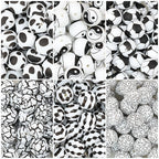 15mm Black and White Patterned Silicone Round Beads 50pcs