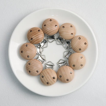 Beech Wood Round Pacifier Clip with Three Holes 30mm 3