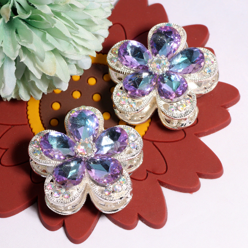 Double Layer 37mm Flower Rhinestone Beads with Alloy Base 2pcs 8