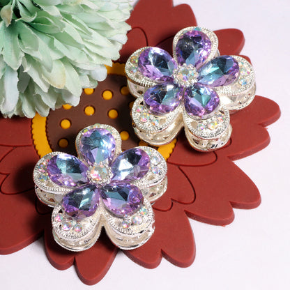 Double Layer 37mm Flower Rhinestone Beads with Alloy Base 2pcs 8