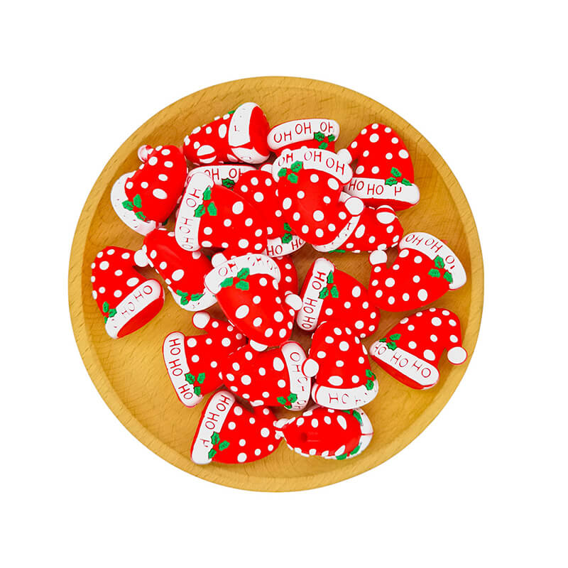 Silicone 3D Focal Beads Santa Hat Ho Ho Ho Green Leaf 1pcs 2