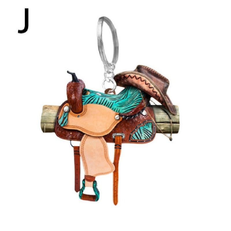 Acrylic Saddle Keychain Vintage Western Cowboy Style 14