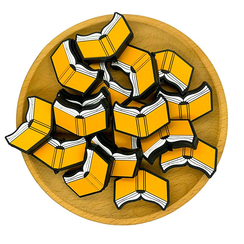 Silicone Focal Beads Book Yellow Cover Open Pages 20pcs 2