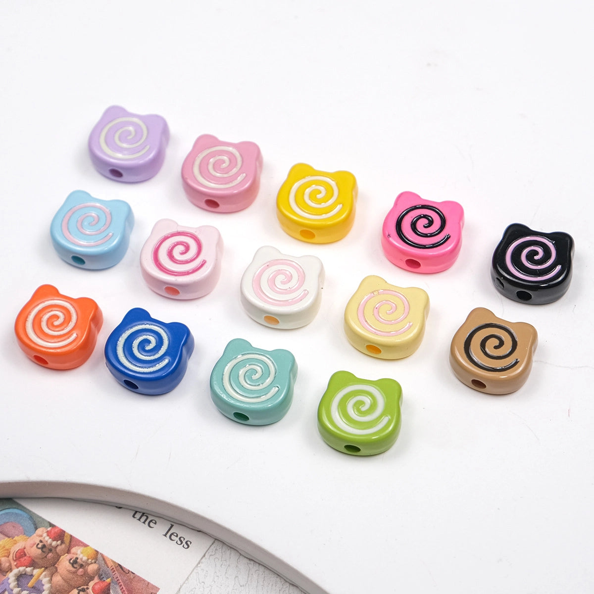 Painted Spiral Bear Acrylic Beads 11mm Colorful Glossy 50pcs 2