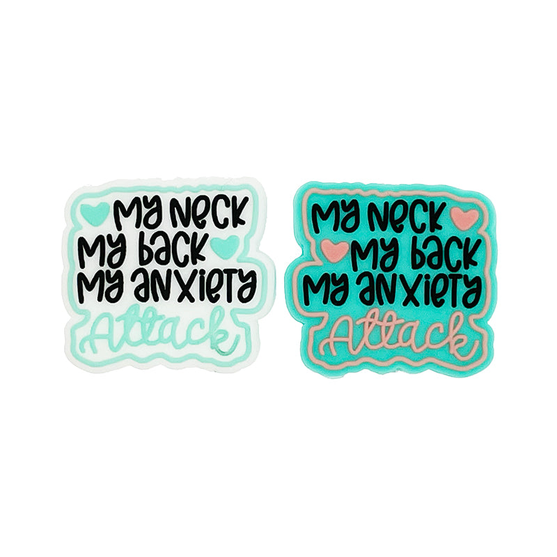 Silicone Focal Beads Quirky Text Square Shape 20pcs