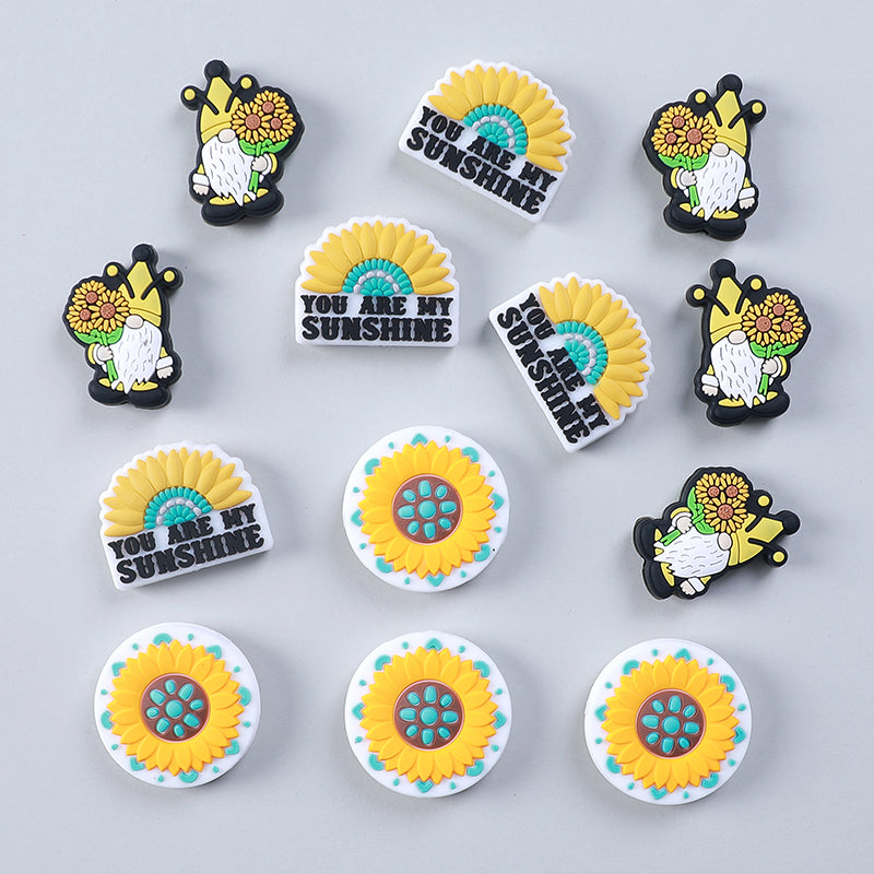 Silicone Focal Beads Daisy You Are My Sunshine Text 20pcs 8