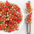 3D Gingerbread Silicone Focal Beads Wholesale, Christmas Red Knit Hat Character Design