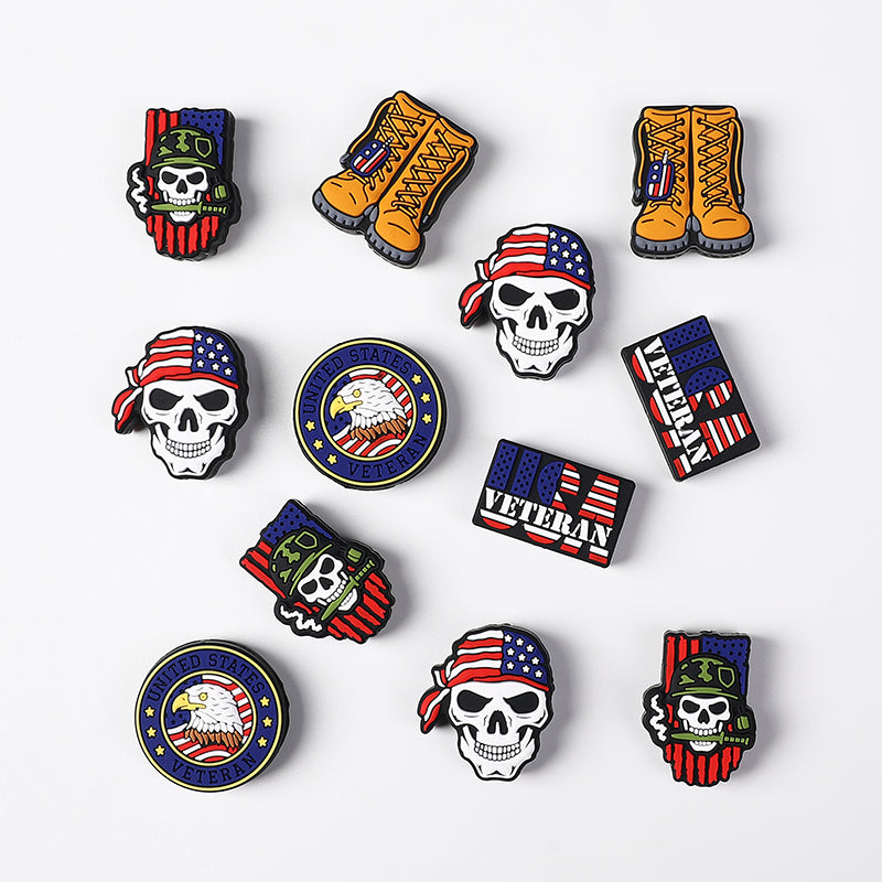 Silicone Focal Beads USA Veterans USA Skeleton Flag Front View 20Pcs 6