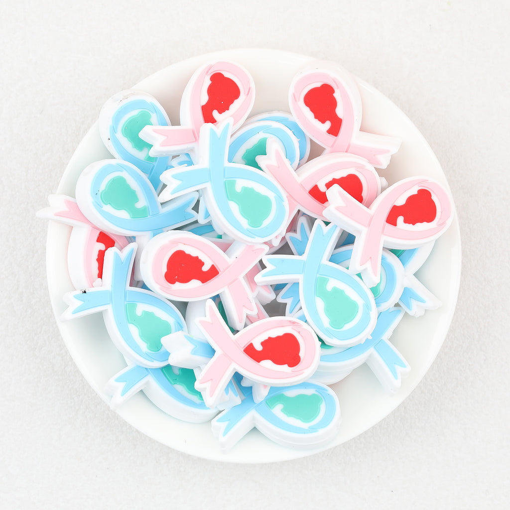Blue Pink Avatar Ribbon Silicone Focal Beads 20pcs 2