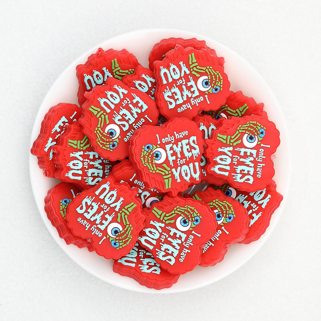Halloween Red Apple Silicone Focal Beads with Eyeball Design 20pcs