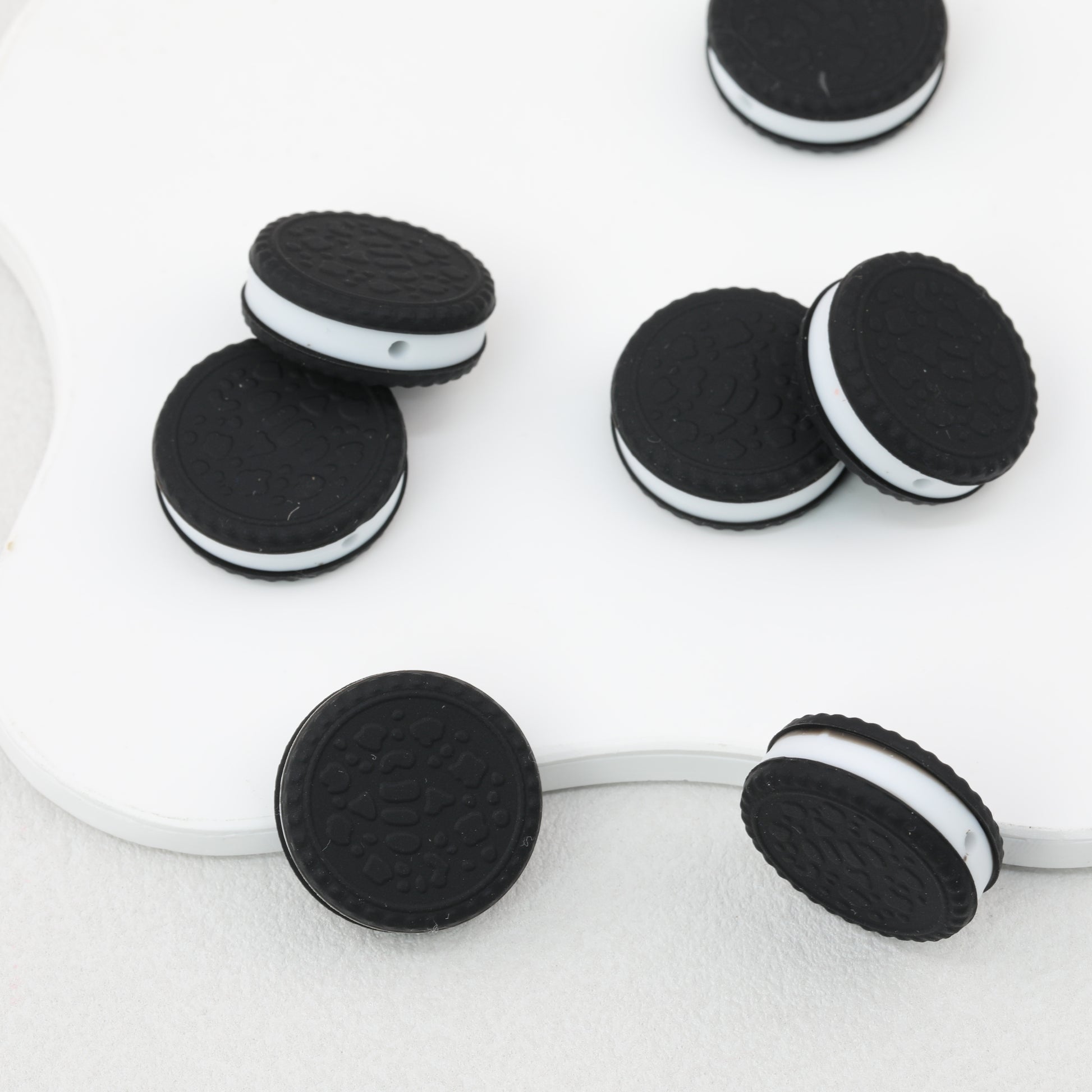 3D Black Cookie Silicone Focal Beads 20pcs 3