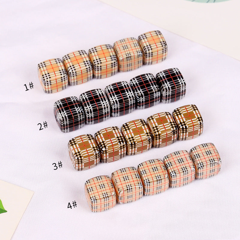 Burberry Style Printed Acrylic Square Beads 14mm 40pcs 5