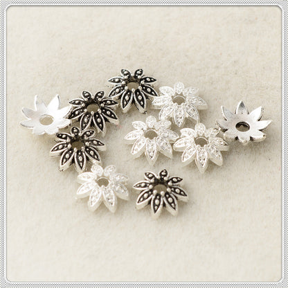 Alloy Flower Bead Caps 7mm Eight-Petals Tibetan 100pcs