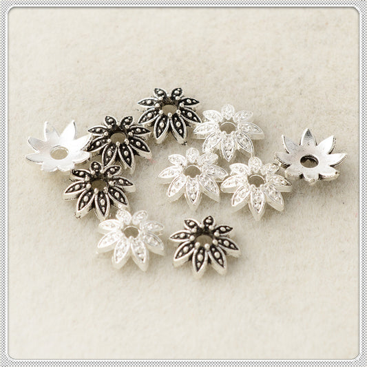 Alloy Flower Bead Caps 7mm Eight-Petals Tibetan 100pcs