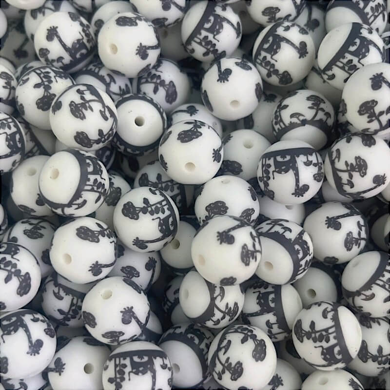 15mm Silicone Beads Black Giraffe Print Animal Theme 50pcs