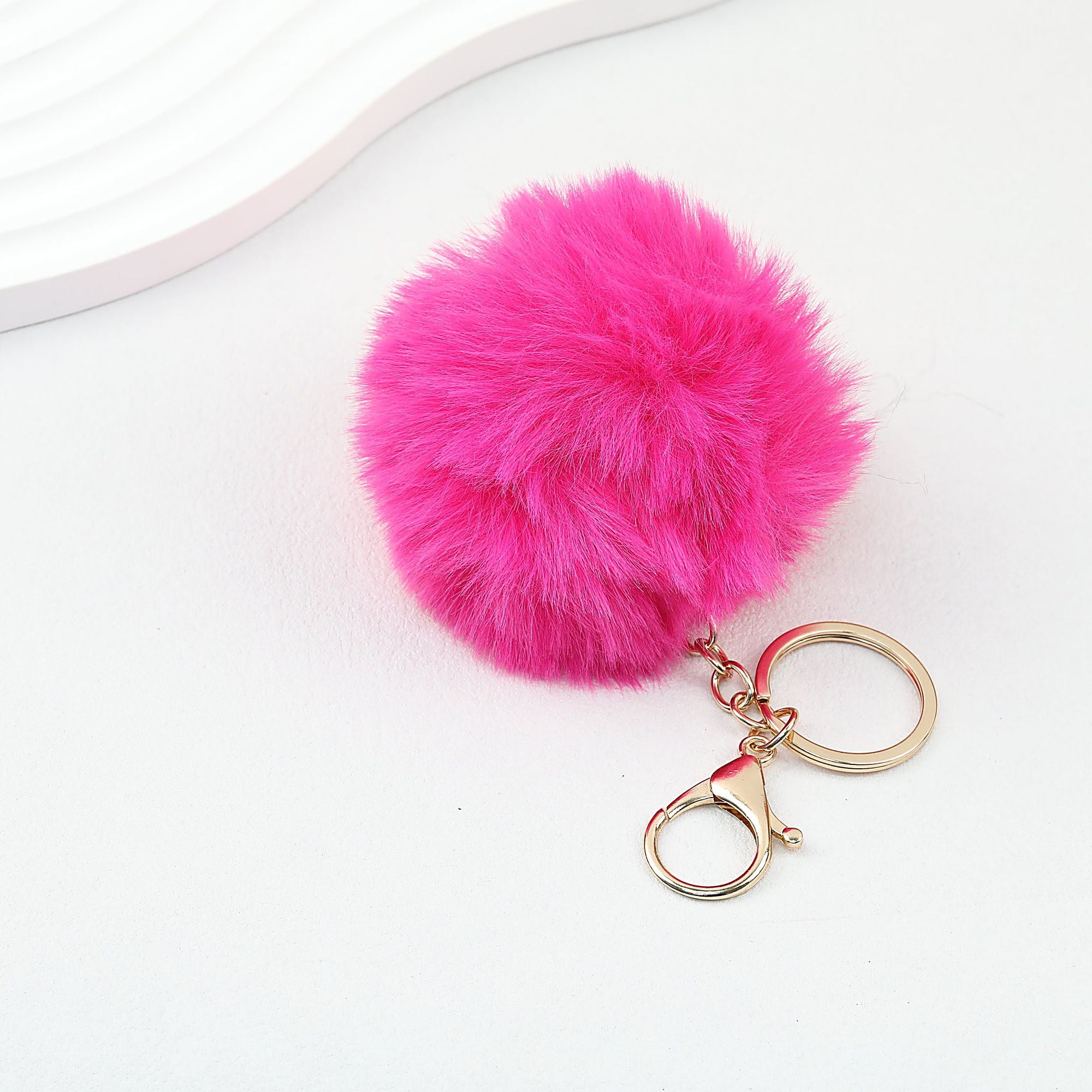 Pom Pom Keychain Fluffy Imitation Rex Rabbit Fur Ball 8cm With Lobster Clasp - 1# Plum Red