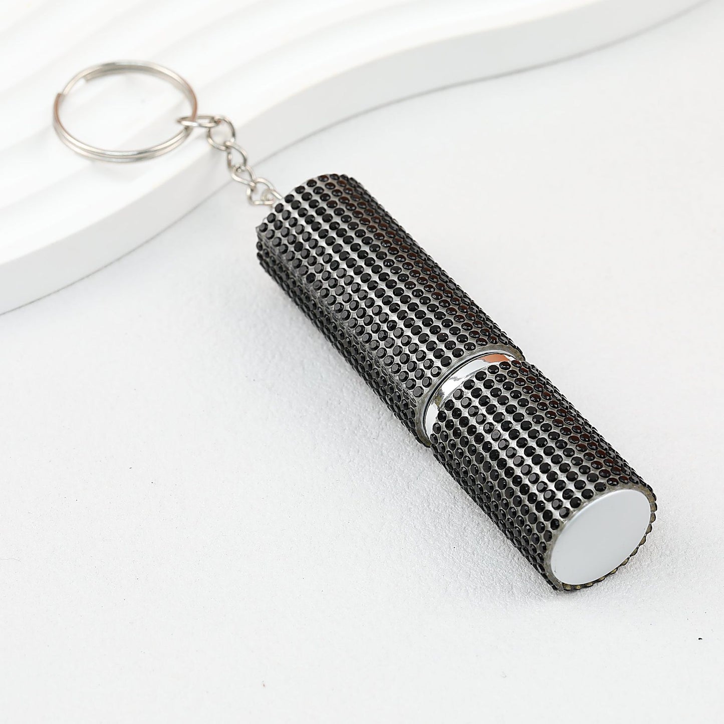 Rhinestone Perfume Spray Bottle Keychain Zinc Alloy 5ml Pink - black