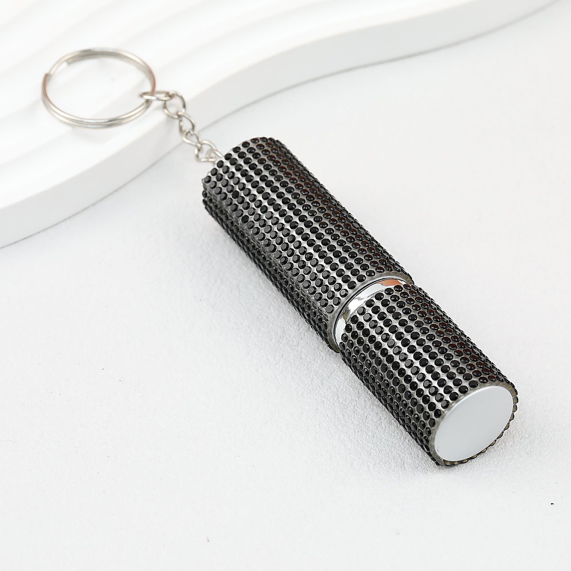 Rhinestone Perfume Spray Bottle Keychain Zinc Alloy 5ml Pink - black