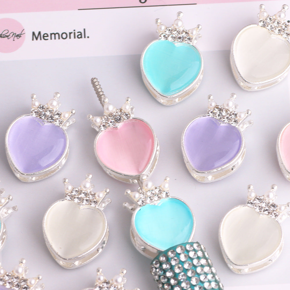 Alloy Heart Shaped Rhinestone Crown Beads 23mm 3pcs