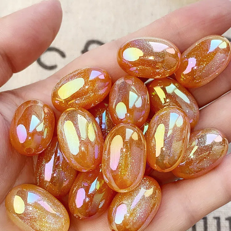 Electroplated Opal Jujube Shaped Resin Beads 21mm Iridescent 10pcs 3