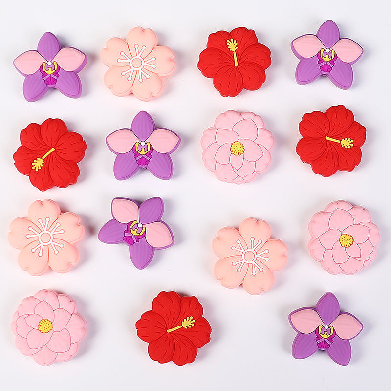 Floral 3D Silicone Focal Beads Assorted Flower Shapes 20pcs 4