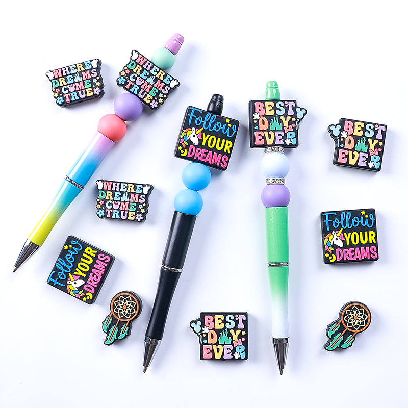 Silicone Focal Beads Dreams With Printed Text 20pcs 4