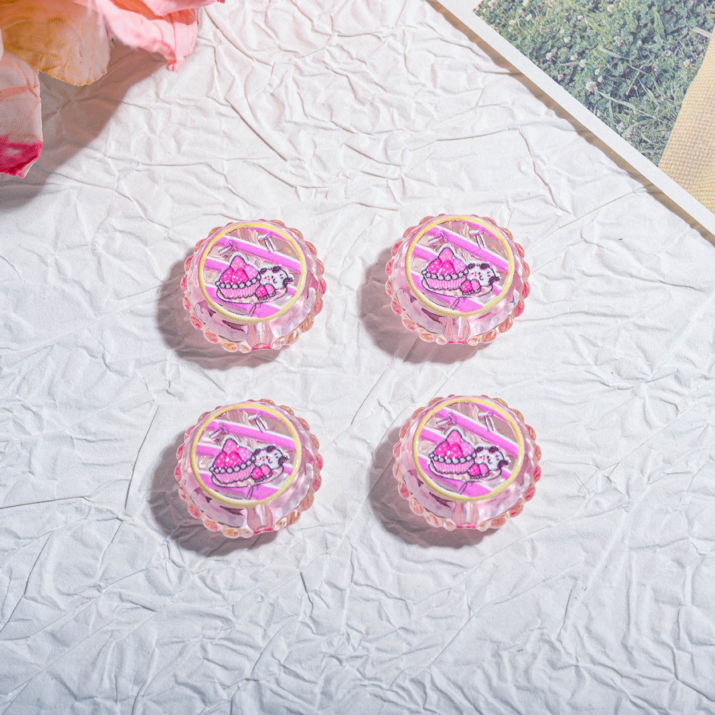 20mm Round Dopamine Color Cookie Style Acrylic Beads 20pcs 3