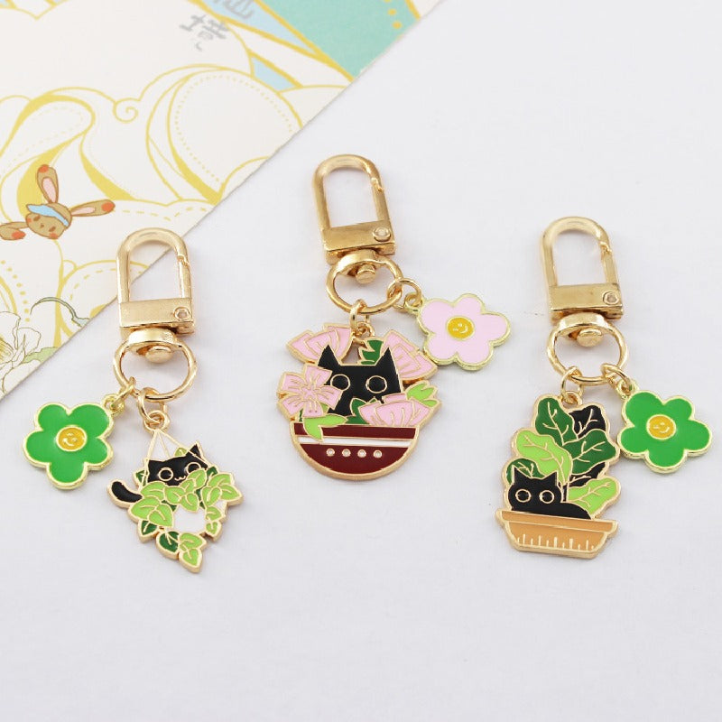 Alloy Cat Keychain Creative Potted Kitten Charm Zinc Alloy 2