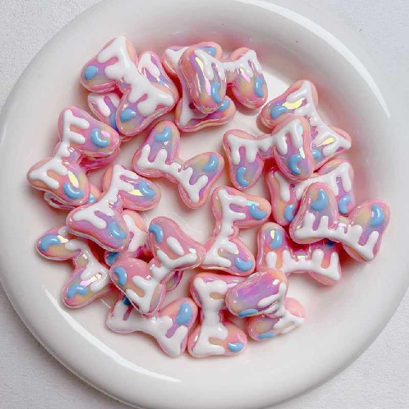 Hand-Painted Bow Heart Acrylic Beads 21×29mm Glossy Pastel 5pcs 2