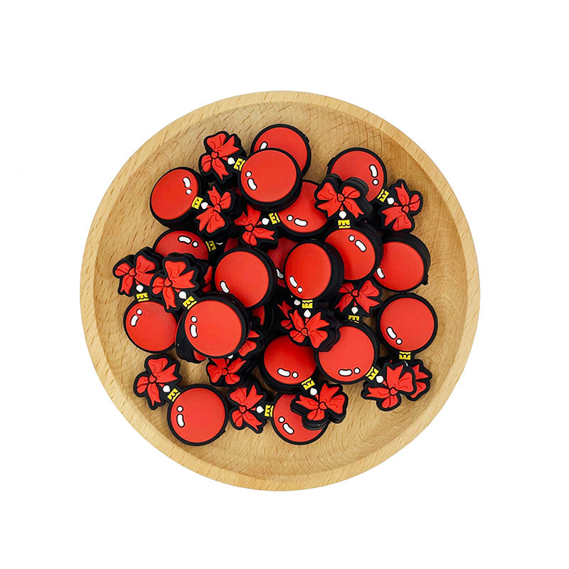 Silicone Focal Beads Christmas Lights Red Ornament with Bow 20pcs 2
