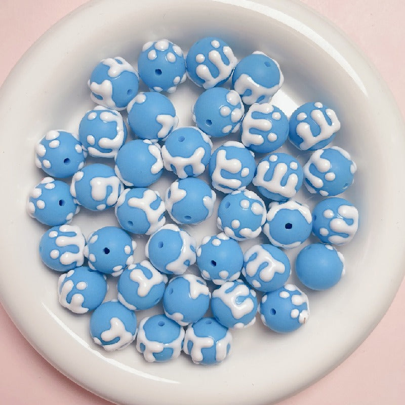 Hand Painted Jelly Bean Acrylic Beads 16mm Cream Colors 10pcs 4