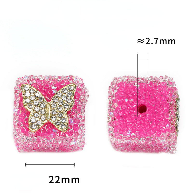 Butterfly Pentagram Cube Rhinestone Beads 22mm Vibrant Metal Embellished 5pcs 5