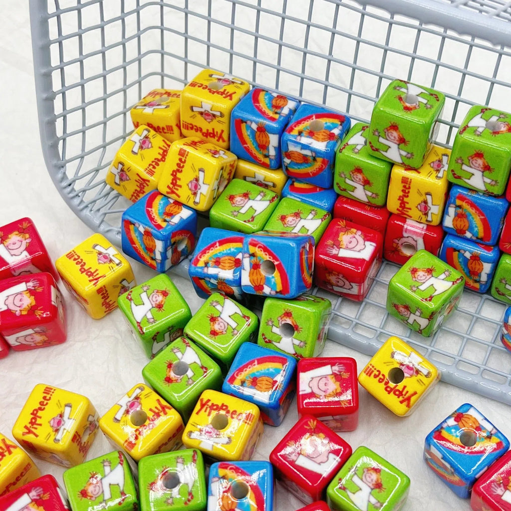 Square Acrylic Beads 14mm Coco Chan'S Letters Series Pattern 10pcs