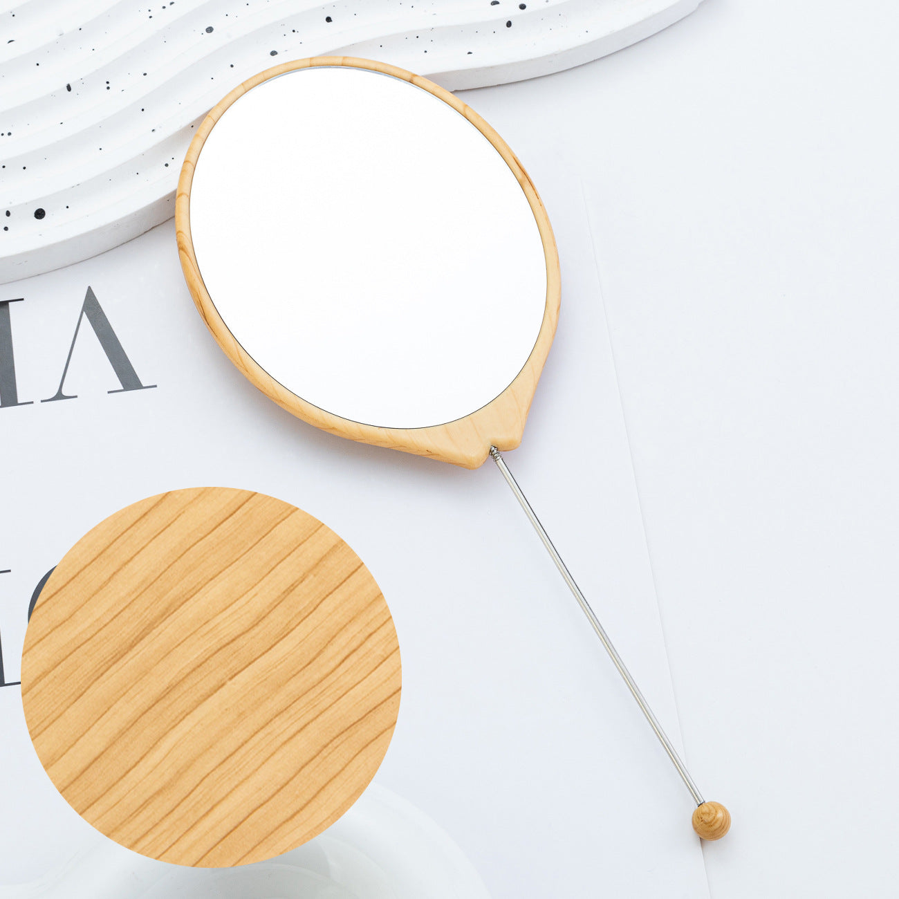 Beadable Plastic Mirrors Oval Wood Pattern