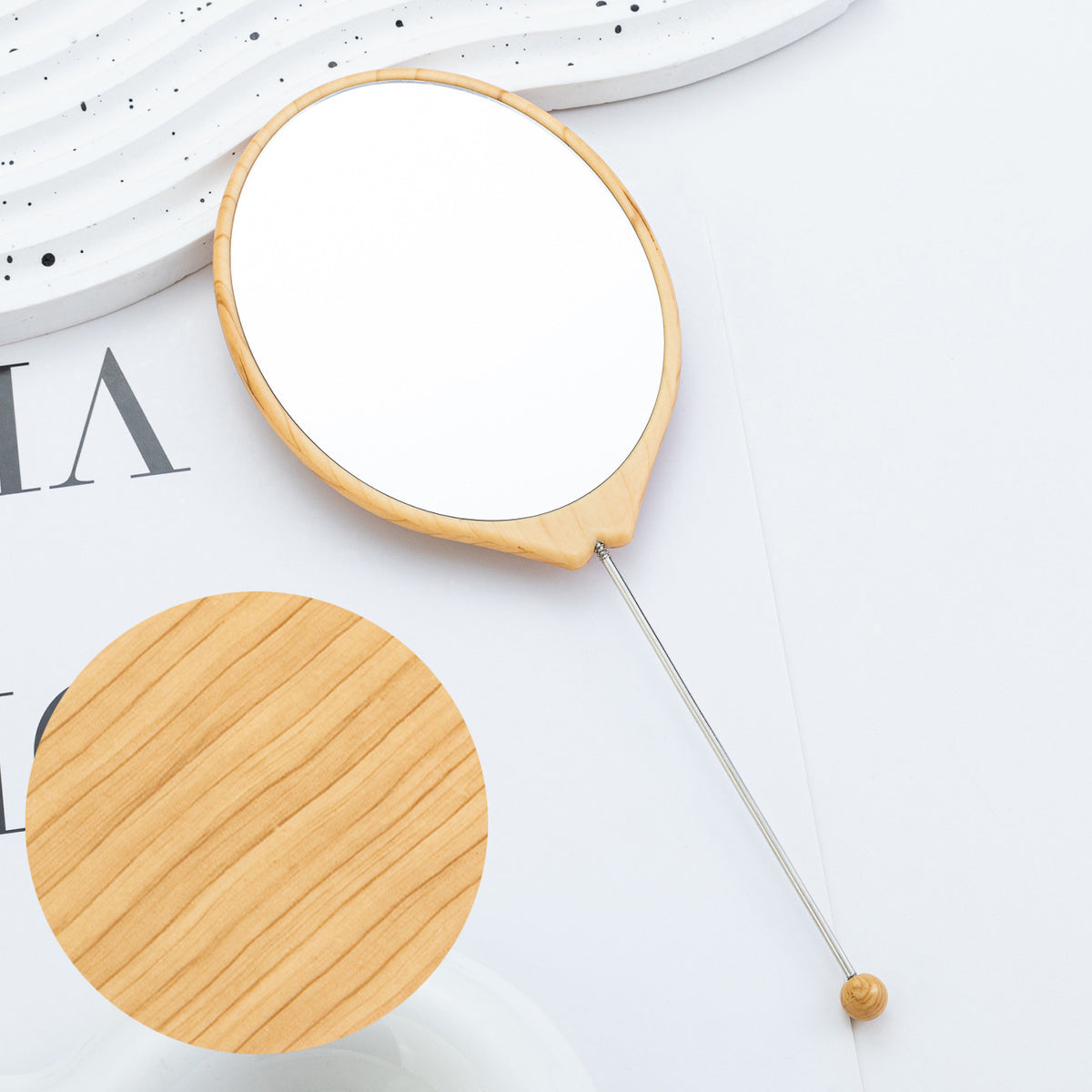 Beadable Plastic Mirrors Oval Wood Pattern