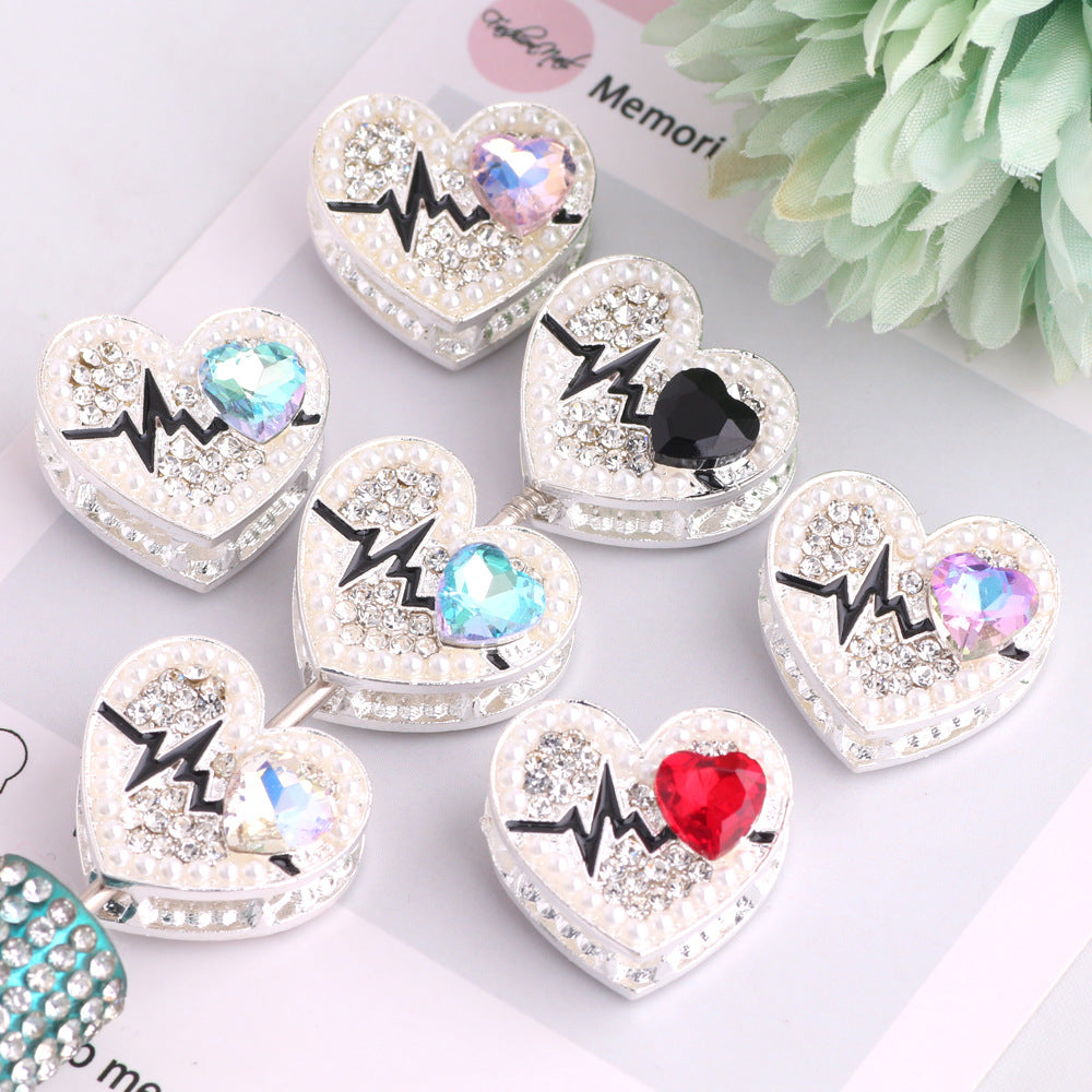 Fancy Heart Shape Crystal Rhinestone Alloy Beads 22mm 3pcs 2