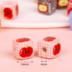 Cartoon Apple Plaid Square Acrylic Beads 14mm Colorful 10pcs 2