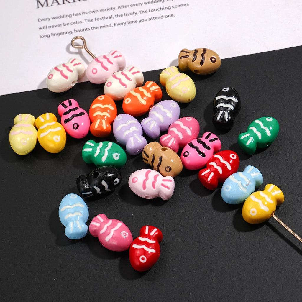 Painted Fish Acrylic Beads 22mm Colorful Cute 20pcs
