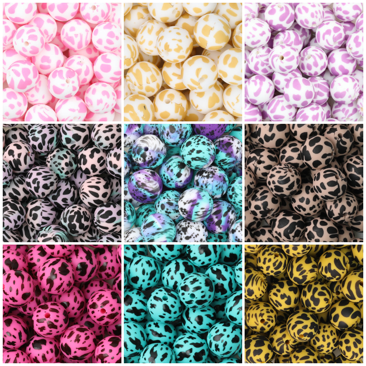 15mm Cow PPrinted Round Silicone Beads Colorful Spots 50pcs