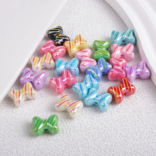 Plating Striped Bow Acrylic Beads 14.7×11.2×8mm Colorful Mixed 50pcs