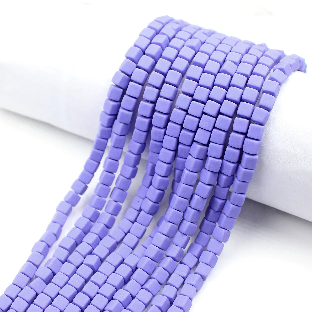 Cube Clay Beads 6mm Solid Color Polymer Matte Finish 10strands 14