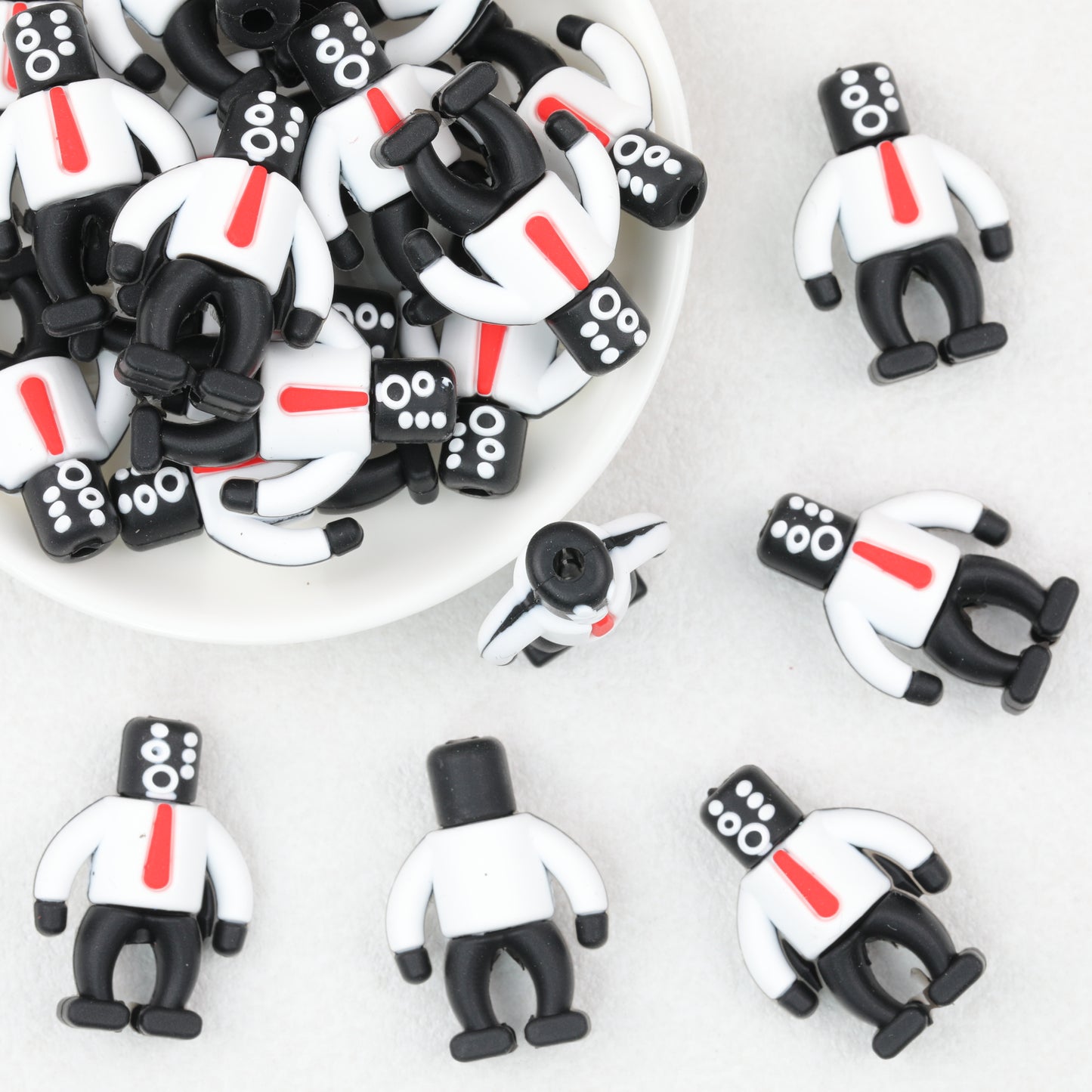 3D Suit Robot Silicone Focal Beads Black White 20pcs