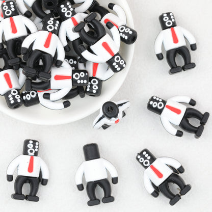 3D Suit Robot Silicone Focal Beads Black White 20pcs