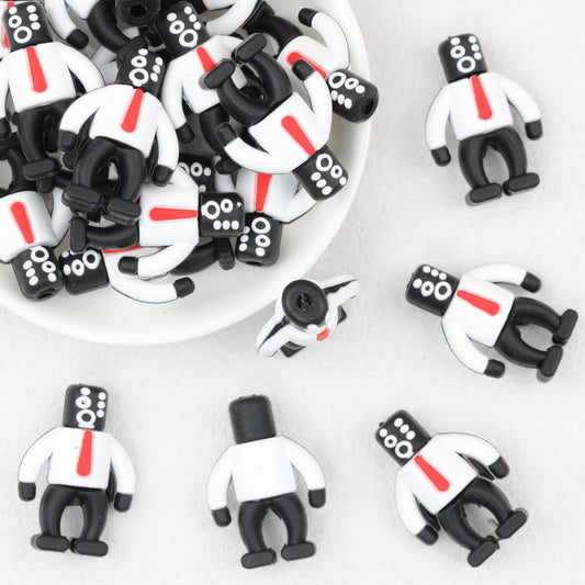 3D Suit Robot Silicone Focal Beads Black White 20pcs